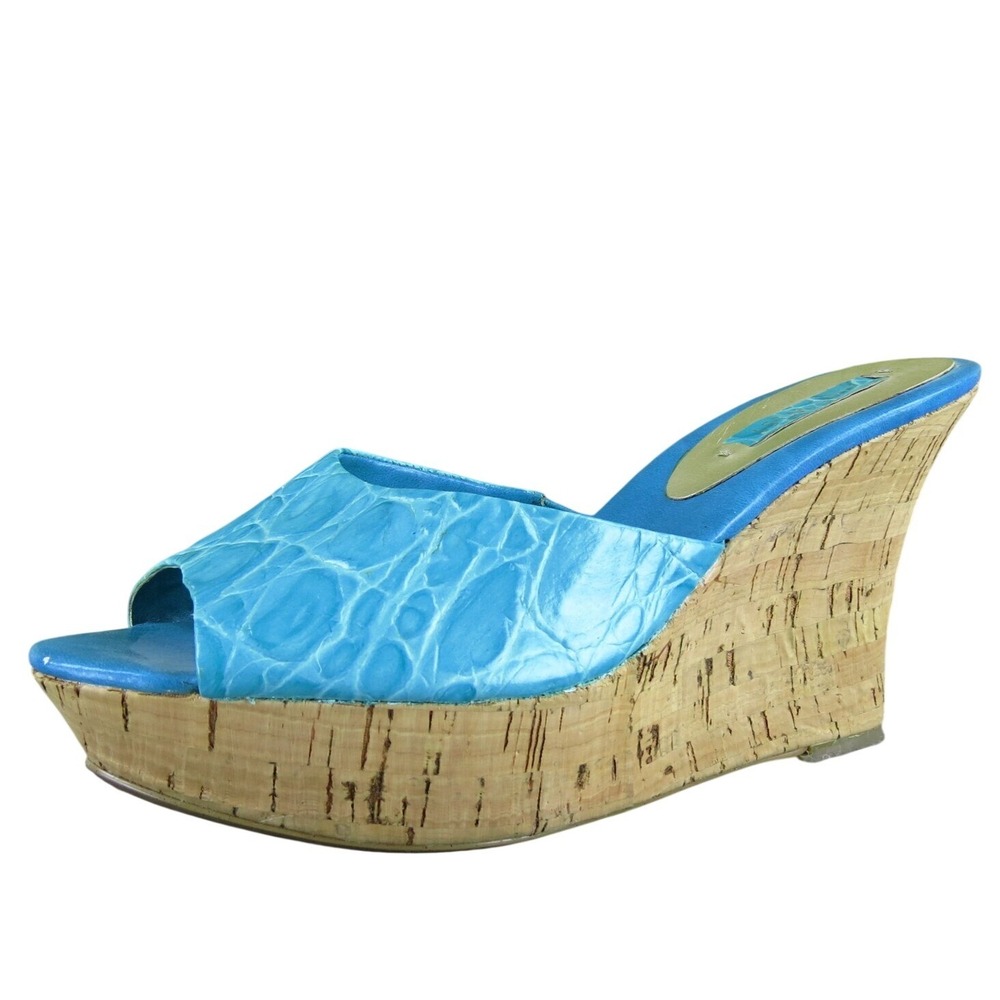 Nine West Women's Ashlando Slide Blue Leather Sz 7.5 Medium Gently Used 2025